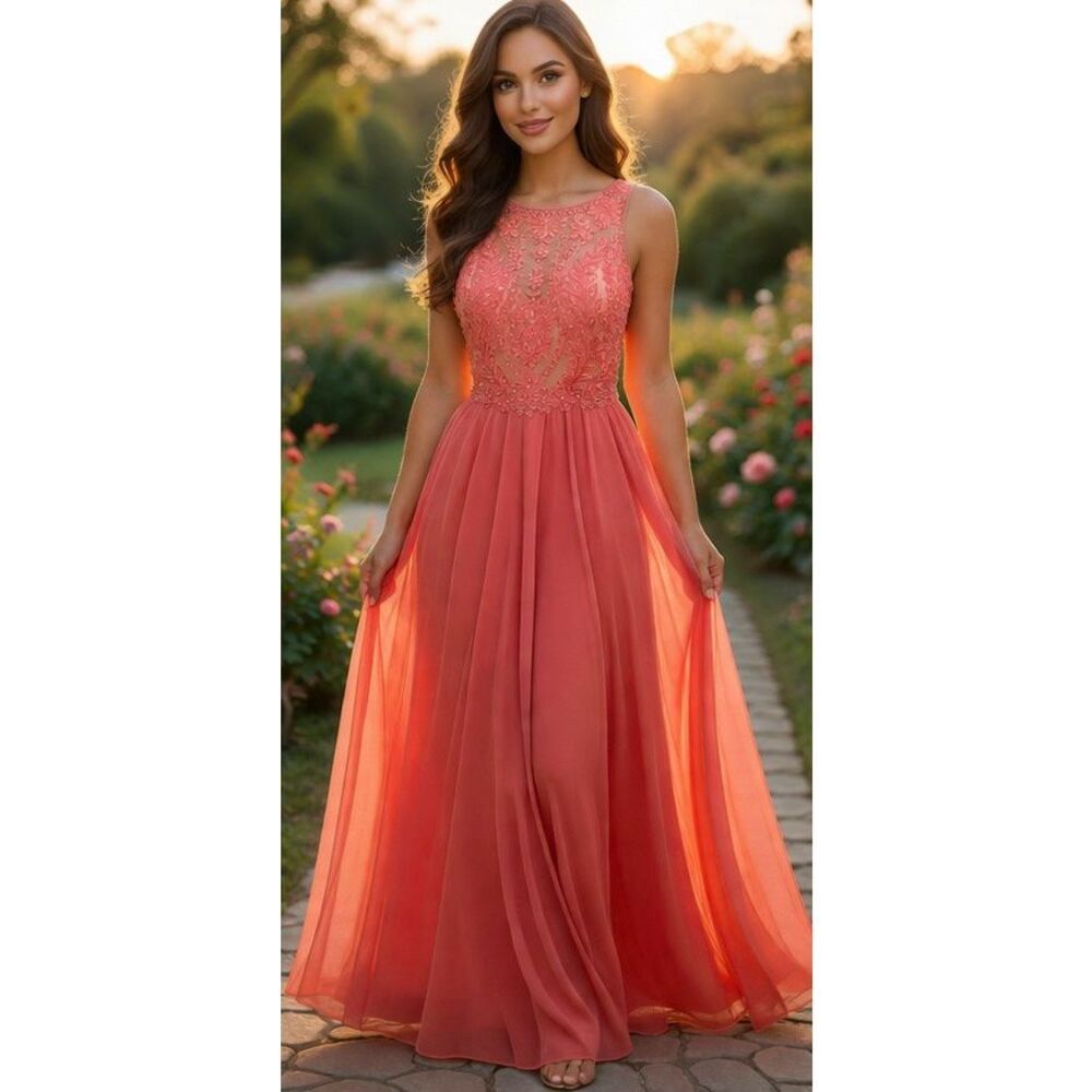 Coral Lace Bodice Maxi Dress - Women